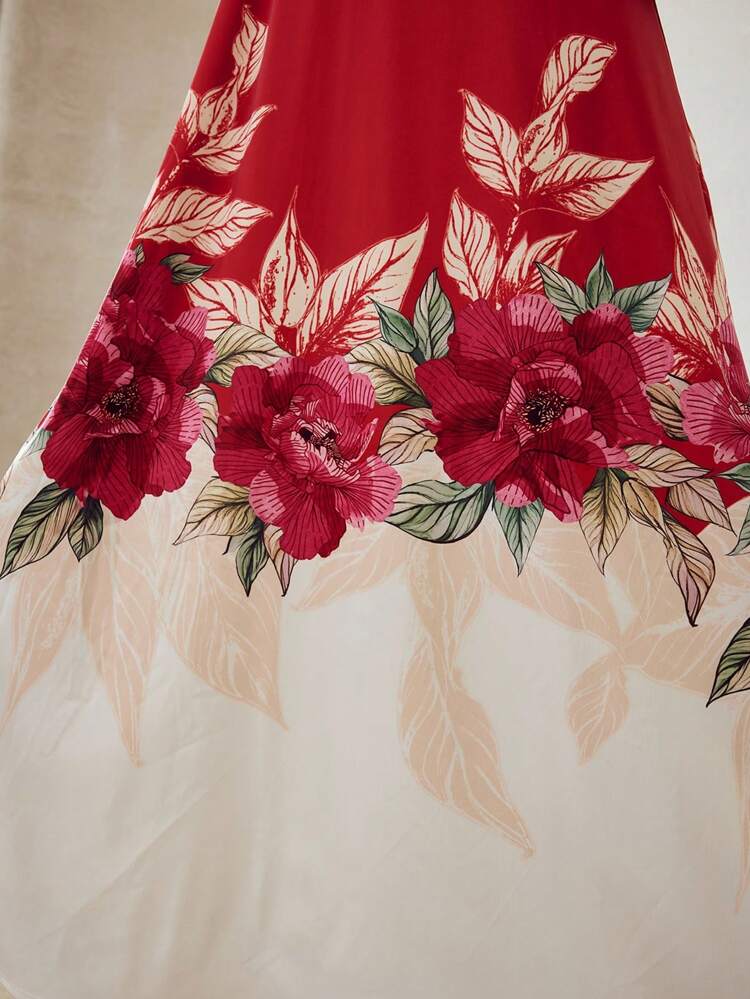 FLORAL PRINT COLORBLOCK DRESS WITH BELT