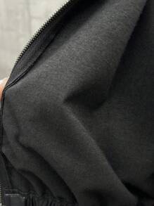 SHEIN 少女黑领纯色 PU 皮夹克，短款休闲夹克，酷炫街头运动拉链 PU 夹克，黑色百搭外套，开学季