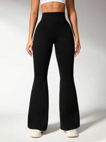 Easithlete Women's Solid Color High-Waist Casual & Fitness Sport Flared Pants