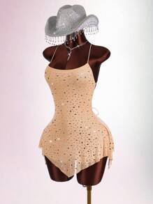 Amplova Vestido mini con lentejuelas y espalda descubierta para mujer - Albaricoque - Ver 5