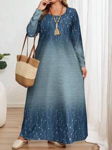 EMERY ROSE Vestido de manga larga con cuello redondo y estampado floral, adecuado para otoño/invierno, tallas grandes