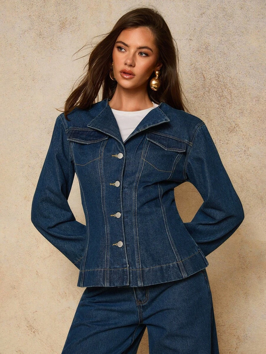 COSMINA Women's Casual Washed Fitted Denim Jacket, Old Money, Fall Women Clothes - Blue - View 1