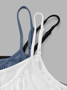 SHEIN EZwear 3pcs Plus Size Women Pleated Loose Camisole Adjustable Strap Top, Suitable For Spring And Summer Back To School