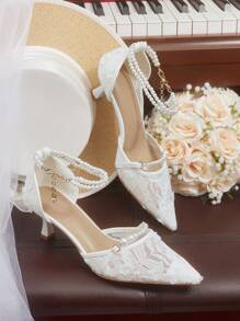 CUCCOO HITCHD 女士尖头复古刺绣露跟高跟鞋 - 白色 - 查看 2