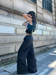 Coolane Women's Fall/Winter Concert Rave Festival Going Out Renaissance Fair Vintage Streetwear With Pockets Wide Leg Pants - Black - View 5