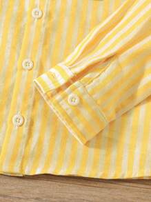 SHEIN 2pcs Baby Boy Cute City Gentleman Outfit, Yellow Striped Collar Shirt + White Casual Pants Set, Suitable For Birthday Party, Evening Party, Performance, Wedding, Baby Shower, 1st Birthday Celebration