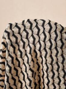 Poéselle Áo len dệt kim tay ngắn sọc thường ngày mùa hè cho nữ - màu đen - Xem 7