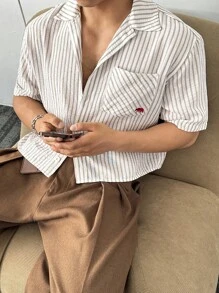 Manfinity ESTAVOR Camicia a maniche lunghe tessuta con ricamo, stile urban per uomo, adatta per l'estate