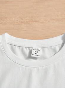 SHEIN Leap Crew Tween Boy Casual Basketball Print Short Sleeve T-Shirt, Suitable For Summer - White - View 6