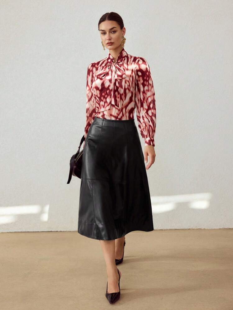 ALL OVER PRINT TIE NECK BLOUSE