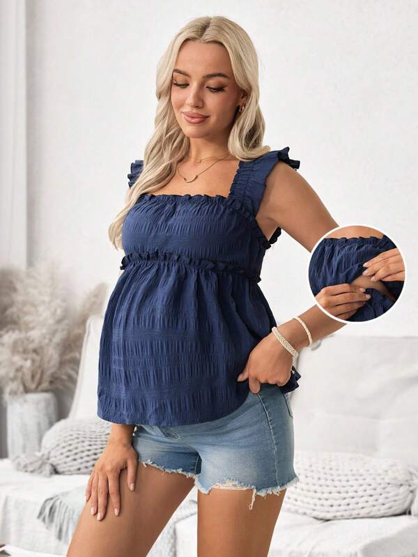 SHEIN Plain Color Ruffle Hem Maternity & Nursing Tank Top