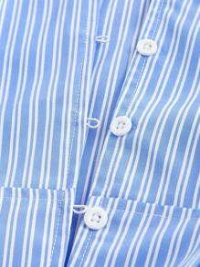 SHEIN MOD 翻领长袖荷叶边下摆蓝白条纹衬衫