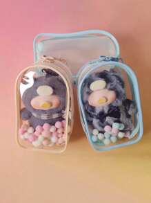 1 件马卡龙透明防尘收纳袋 - 女士时尚乙烯基保护套、化妆品收纳袋、透明公仔展示袋、玩偶袋、收藏展示盒、拉链闭合、耳机充电器收纳袋，（不含玩偶和金属扣等配件）