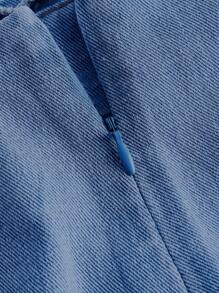 SHEIN MOD 女式褶皱不对称下摆休闲牛仔迷你短裙 - 深色水洗藍 - 查看 3