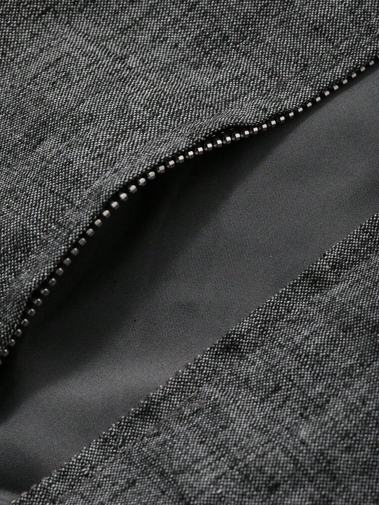 Women's Charcoal Gray Regular Collar Short Loose Casual Commuter Jacket,Vintage Style Streetwear For Autumn Occasion,Lightweight Cropped Jacket