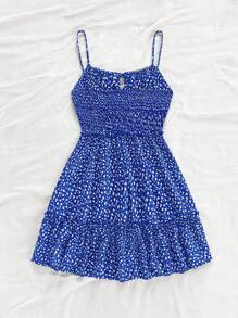 Soleia 小碎花前繫帶吊帶連衣裙 - 藍色 - 查看 2