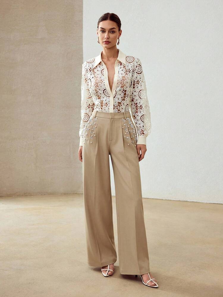 GUIPURE LACE BUTTON UP SHIRT