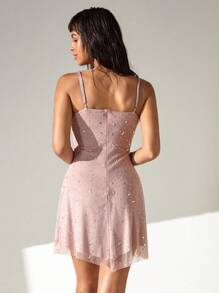 CLARA VERO 女士粉色网眼水钻精致优雅短裙 - 粉色 - 查看 2