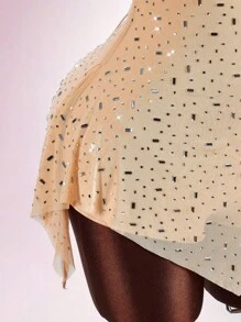 Amplova Vestido mini con lentejuelas y espalda descubierta para mujer - Albaricoque - Ver 10