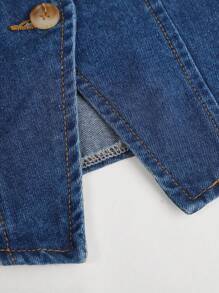 Firerie Kids Firerie Kids 年轻女孩 2 件牛仔吊带上衣和松紧腰裤套装，毕业/派对/度假套装，老钱风格，年轻女孩卡哇伊套装，秋季儿童休闲舒适服装，返校 - 深色水洗藍 - 查看 5