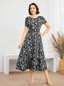 Miaspire Paisley Print Women's Mid-Length Vacation Dress, Summer Mothers Day Outfit Gift For Mom,Fall Women Clothes,Vintage Clothes Women,Old Money Style Women,Teacher Outfits For Women,Airport Outfit Women Women Midi Dress Casual Long Dress Summer Dress Floral Midi Dress Black Floral Dress,Country Outfits Women,Flowy Dress