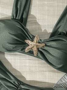 Swim Chiccia Swim Vcay-D 纯色金属装饰细肩带女式夏季度假泳衣套装 - 軍綠色 - 查看 2