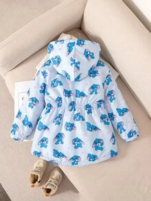 1件装 女童秋冬可爱卡通印花抽绳连帽拉链休闲保暖外套 女童冬季外套 儿童外套 女童抓绒外套 女童保暖外套 冬季外套 女童秋季 - 藍色 - 查看 2