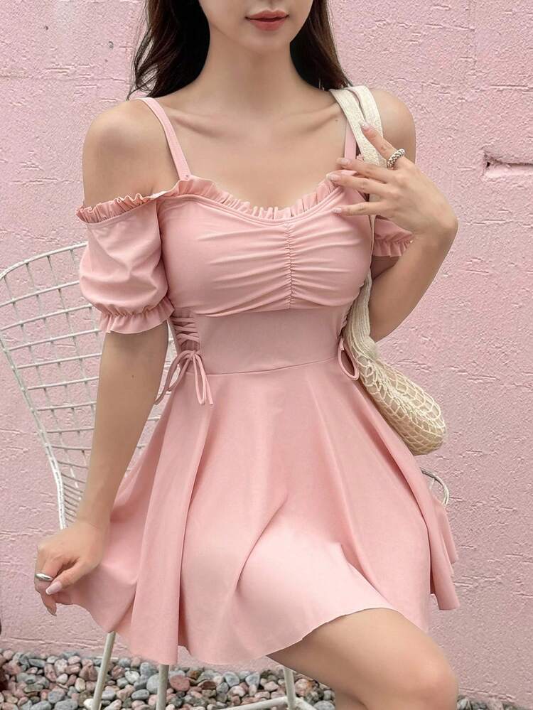 1pc Women's One-Piece Short Sleeveless Cutout Beach Dress Swimsuit For Summer Sun Dresses For Women Vacation Outfits Women