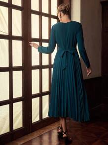 ZEYLAH Robe élégante de couleur unie avec ourlet plissé pour femmes