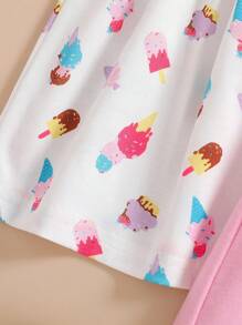 3pcs/Set Baby Girl Sweet Ice Cream Embroidered Strap Dress Set, Summer - Multicolor - View 8