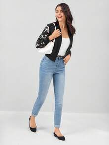 Miaspire Women's Casual Leopard Print Patchwork Jacket, Long Sleeve, Office Wear Women Set, Winter Women Clothes, Fall Women Clothes, Winter Brown Jacket - Black - View 5