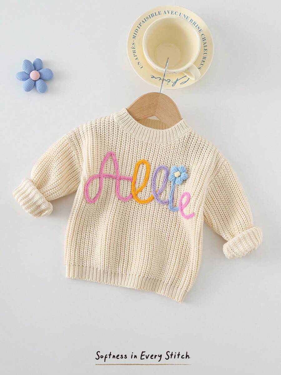 Cozy Pixies Baby Girl Round Neck Long Sleeve Floral Applique Pullover Sweater Baby Girl Sweater Baby Girl Jumper Baby Knitted Sweater Baby Sweater Baby Clothes Girl Fall Sweater Baby Knit Sweater Baby Jumper Winter