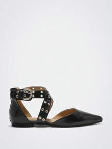 Maija Women's Pointed Toe Slingback Pumps With Criss-Cross Strap And Rivet Decoration - Black - View 1