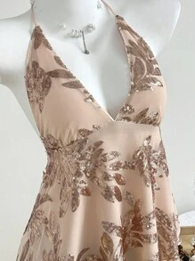 SHEIN Unity 女士性感亮片刺绣露背吊带短款上衣（夏季） - 杏色 - 查看 5