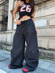 Coolane Women's Fall/Winter Concert Rave Festival Going Out Renaissance Fair Vintage Streetwear With Pockets Wide Leg Pants - Black - View 3