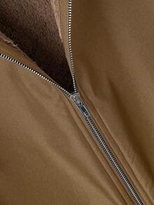 SHEIN Unity 女士长款毛绒连帽常规外套 - 咖啡棕 - 查看 5