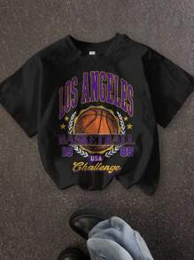 SHEIN Tween Boy Casual Minimalist Cartoon Pattern Short Sleeve Round Neck T-Shirt, Cotton Blend For Summer