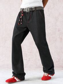 Manfinity Roghcode Vaqueros informales ceñidos y acampanados con bolsillos para hombre - Azul lavado oscuro - Ver 1