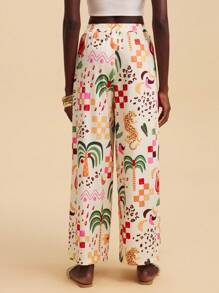 Travachic Vacation Printed Loose Wide Leg Women's Pants Printed Pants Wide Leg Pants Boho Pants Tropical Print Pants Summer Pants Vacation Pants Autumn Winter Summer Spring Beautiful Pants