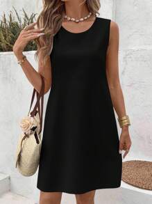 EMERY ROSE Vestido casual de cuello redondo sin mangas, talla grande, adecuado para el verano - Negro - Ver 1