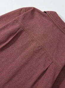 Manfinity Homme Allo Fu 超大休闲牛仔夹克，复古/复古风格宽松工装上衣，春秋季 - 紅木色 - 查看 5