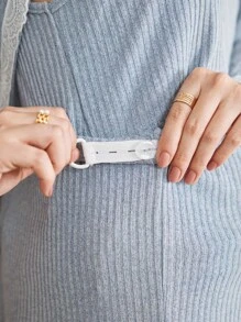 BloomMama 3件套孕妇睡衣套装：蕾丝边长袖睡袍+哺乳吊带背心+长裤，秋冬服装 - 藍色 - 查看 5