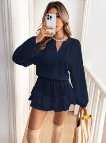 Serisse Women's Solid Color Notched Neck Casual Long Sleeve Jumpsuit, Suitable For Summer Winter Blue Spring - Royal Blue - View 7