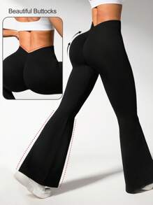 Easithlete Women's Solid Color High-Waist Casual & Fitness Sport Flared Pants