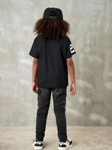 Coolane Kids 青少年春夏前扣短袖字母印花休闲 Polo 衫 - 黑色 - 查看 6