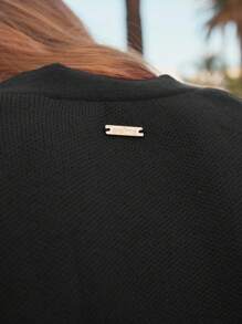 Aralina 1 قطعة كارديجان فضفاض بأكمام طويلة يسقط من الكتفين بلون أحادي للنساء - الأسود - مشاهدة 5