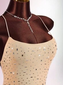 Amplova Vestido mini con lentejuelas y espalda descubierta para mujer - Albaricoque - Ver 9