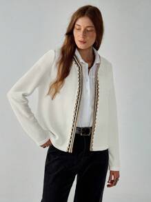 Chiquease Women's Elegant Lace Patchwork Off-White Cardigan,Bohemian Casual Lightweight Autumn Jacket,Office Wear Crochet Trim Fall Cloth For Leisure - Apricot - View 4