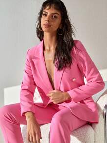 CLARA VERO 2 Pcs Blazer :Jacket & Pant Suit Sets - Dusty Pink - View 7