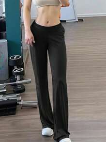 INAWLY 女士纯色松紧腰直筒宽松休闲裤 - 黑色 - 查看 2